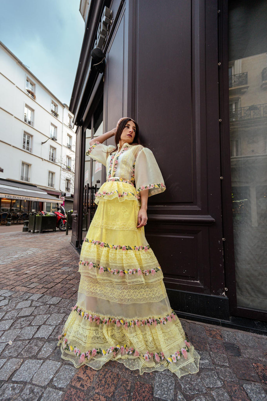 Robe Elisabeth à fleurs jaune - Maison Lou