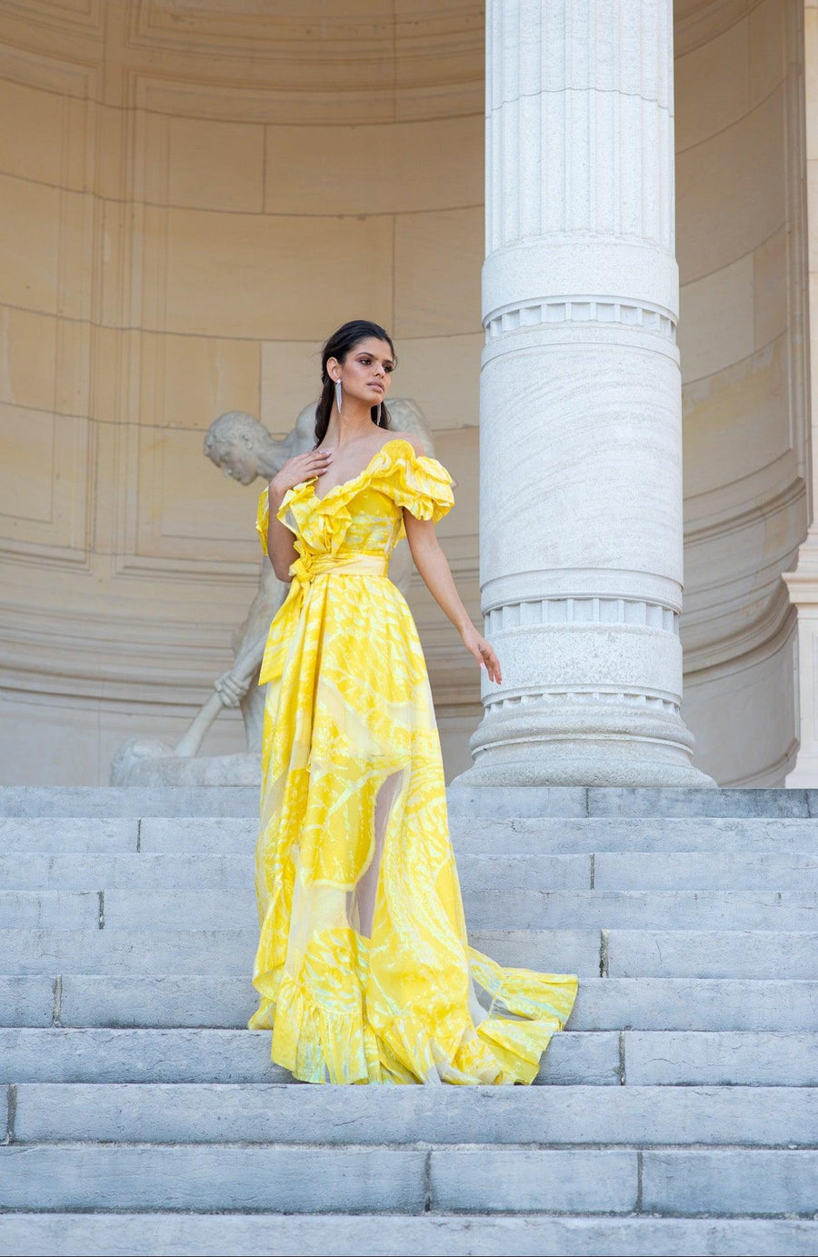 Robe longue du soir Ortiz jaune - Maison Lou