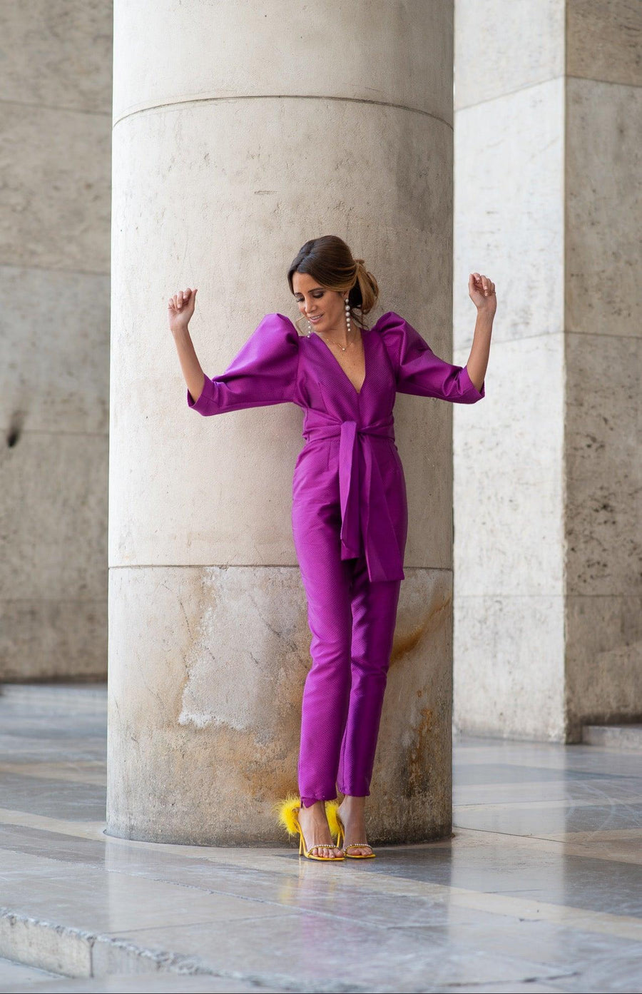 Combinaison manches bouffantes avec lien à nouer violette - Maison Lou