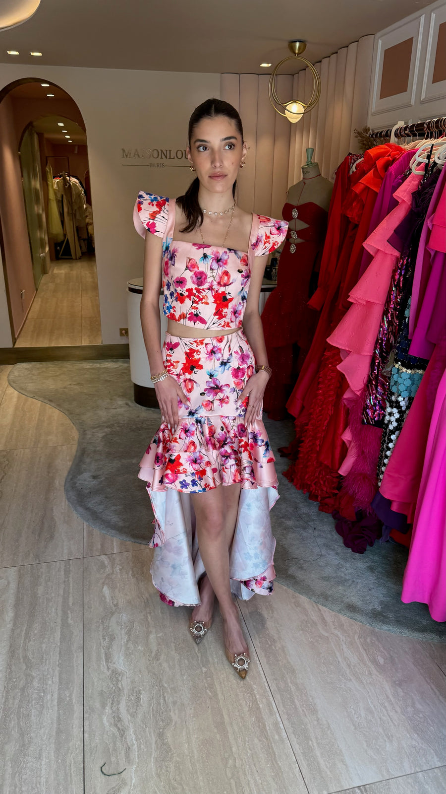 Vente jupe Sévilla rose fleuris