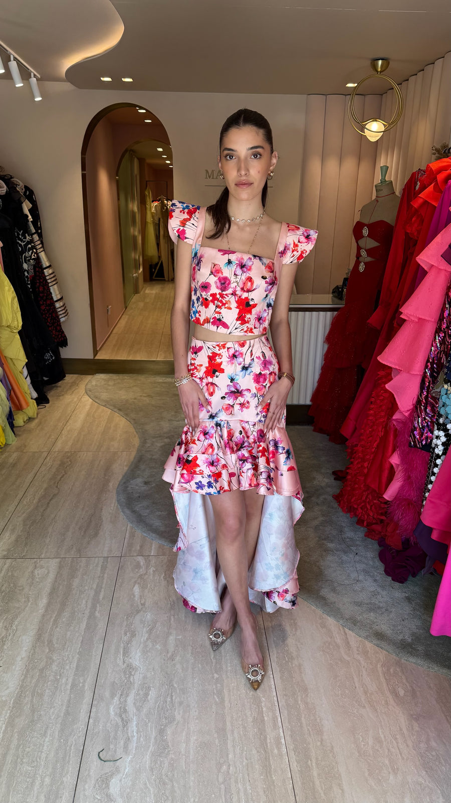 Vente jupe Sévilla rose fleuris