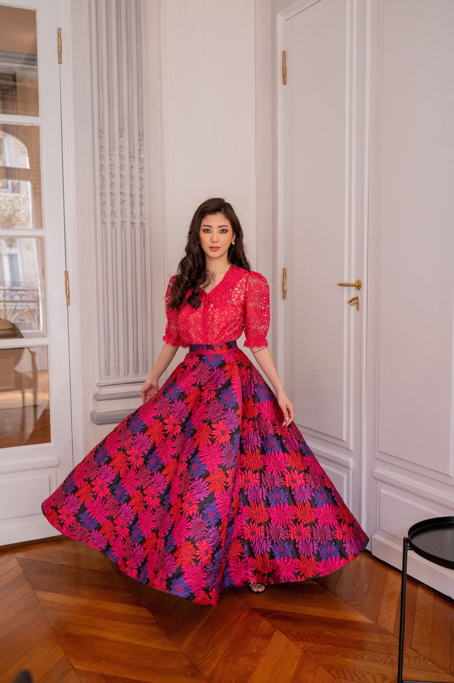 Ensemble jupe longue jacquard imprimés