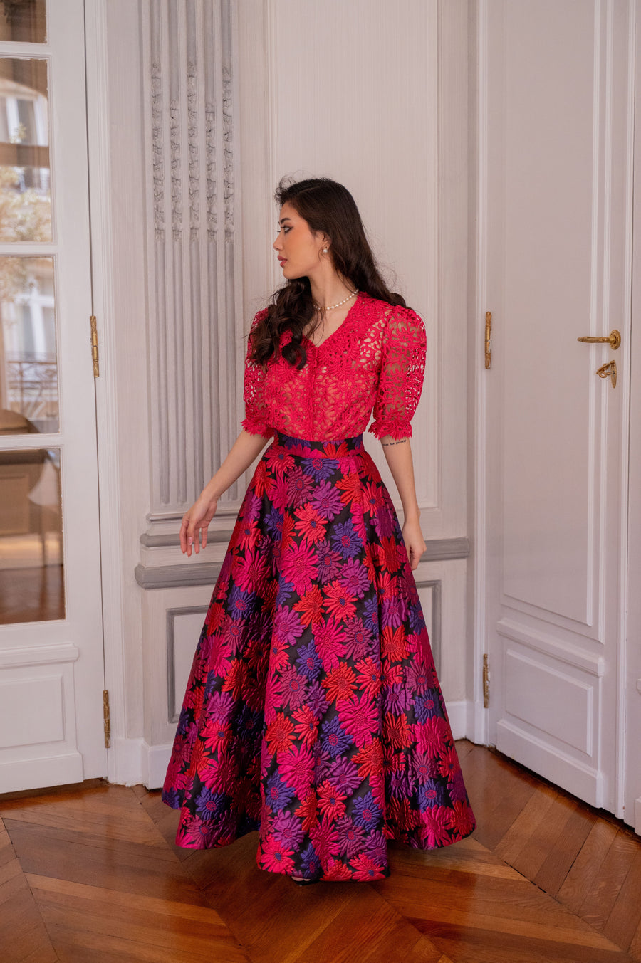 Ensemble jupe longue jacquard imprimés