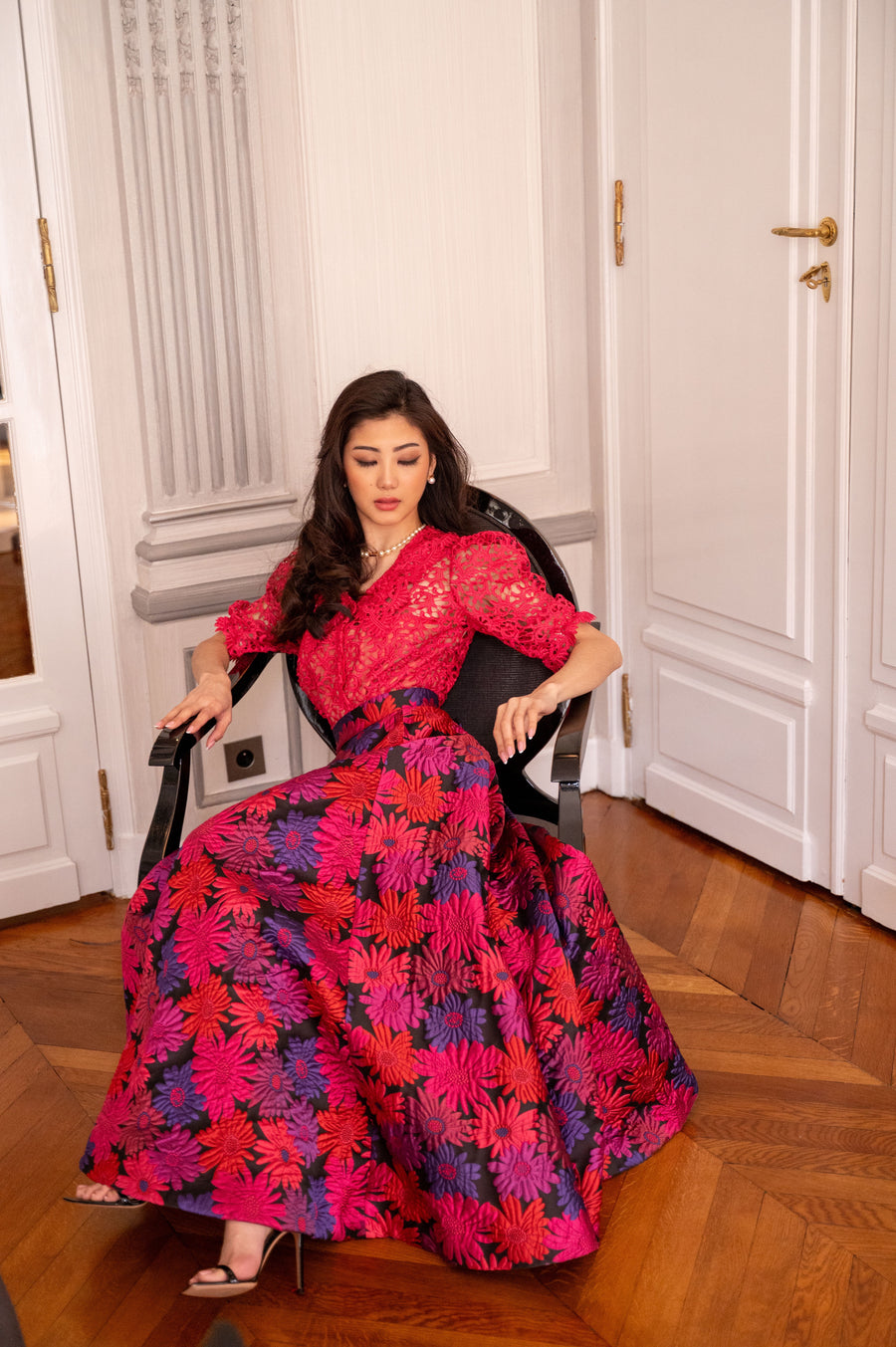 Ensemble jupe longue jacquard imprimés