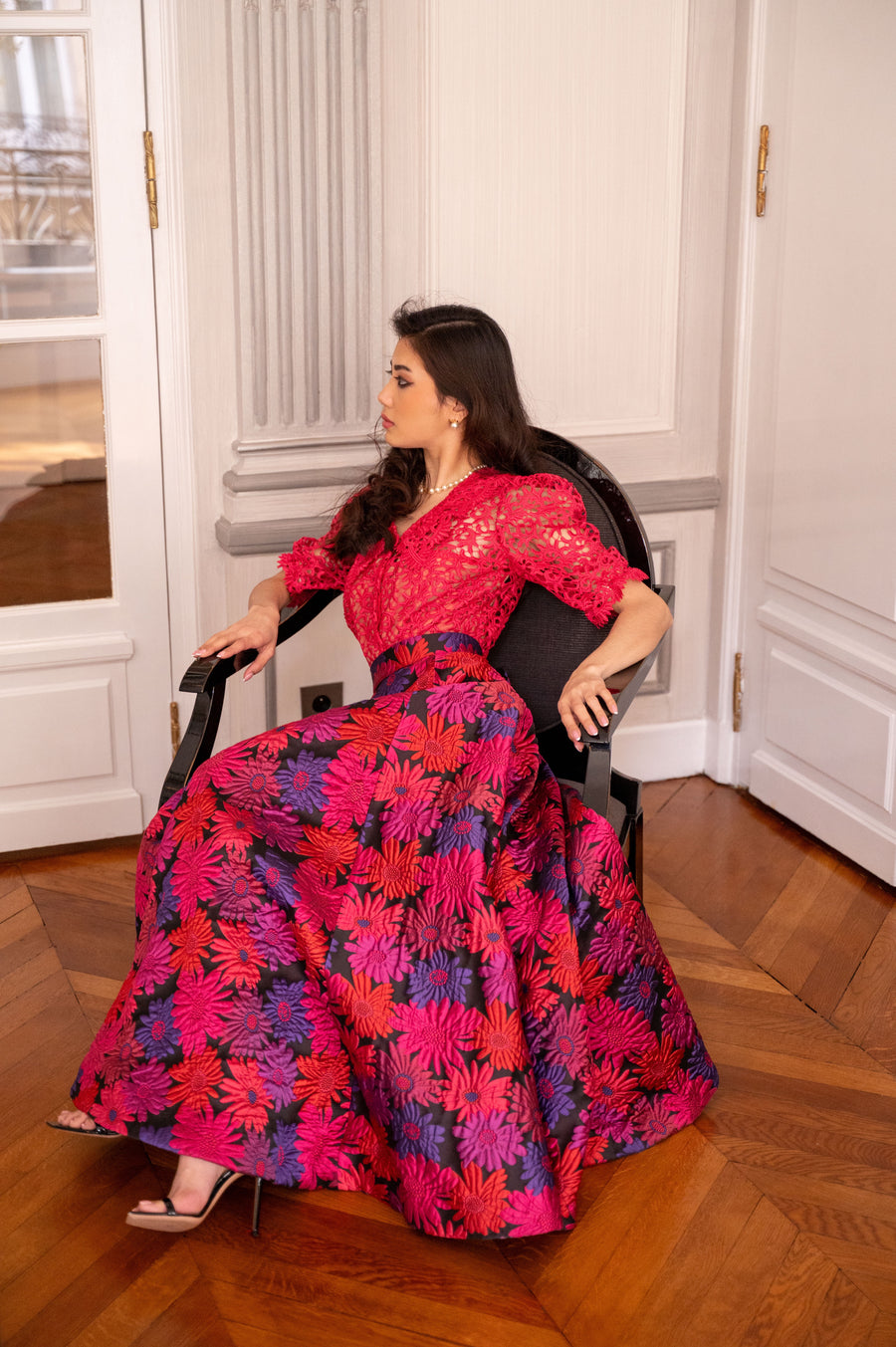 Ensemble jupe longue jacquard imprimés