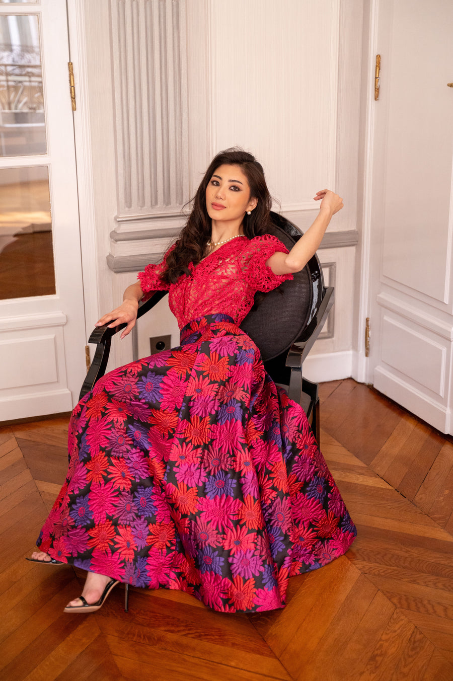 Ensemble jupe longue jacquard imprimés