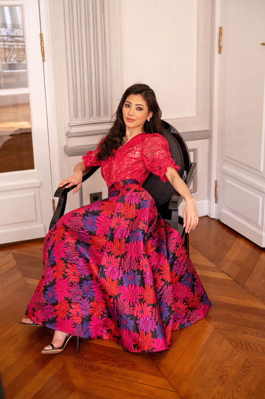Ensemble jupe longue jacquard imprimés
