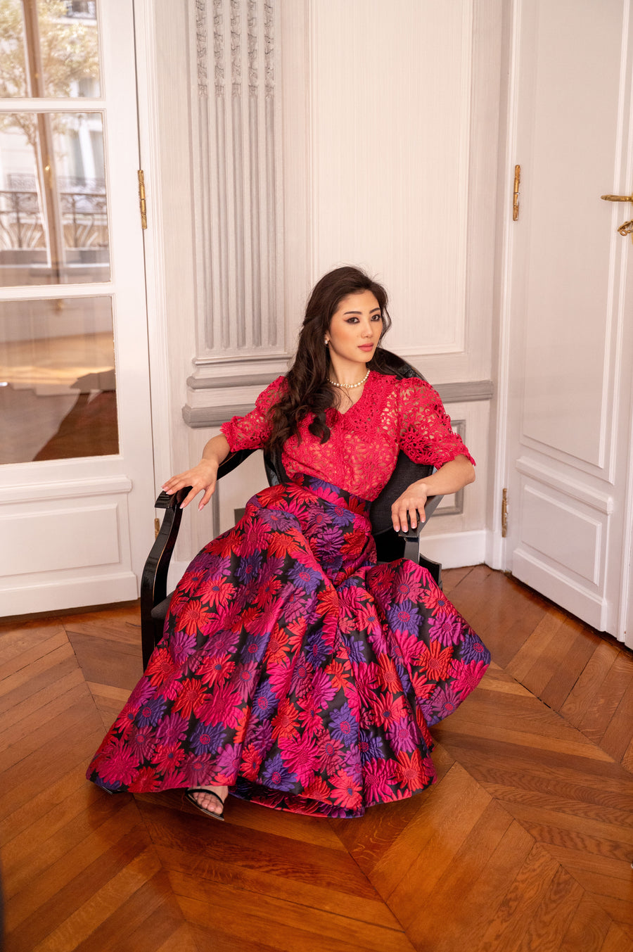 Ensemble jupe longue jacquard imprimés