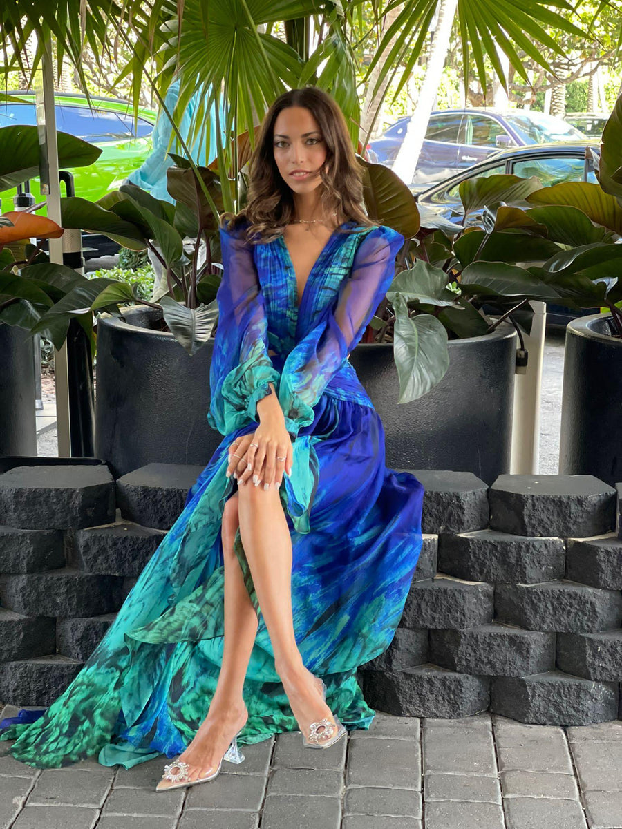 Robe Alila bleu et verte - Maison Lou