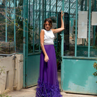 Jupe longue violette à ourlet brodé de fleurs - Maison Lou