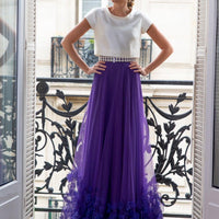 Jupe longue violette à ourlet brodé de fleurs - Maison Lou