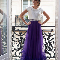 Jupe longue violette à ourlet brodé de fleurs - Maison Lou