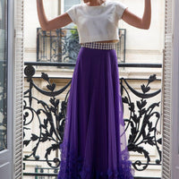 Jupe longue violette à ourlet brodé de fleurs - Maison Lou