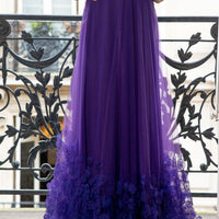 Jupe longue violette à ourlet brodé de fleurs - Maison Lou