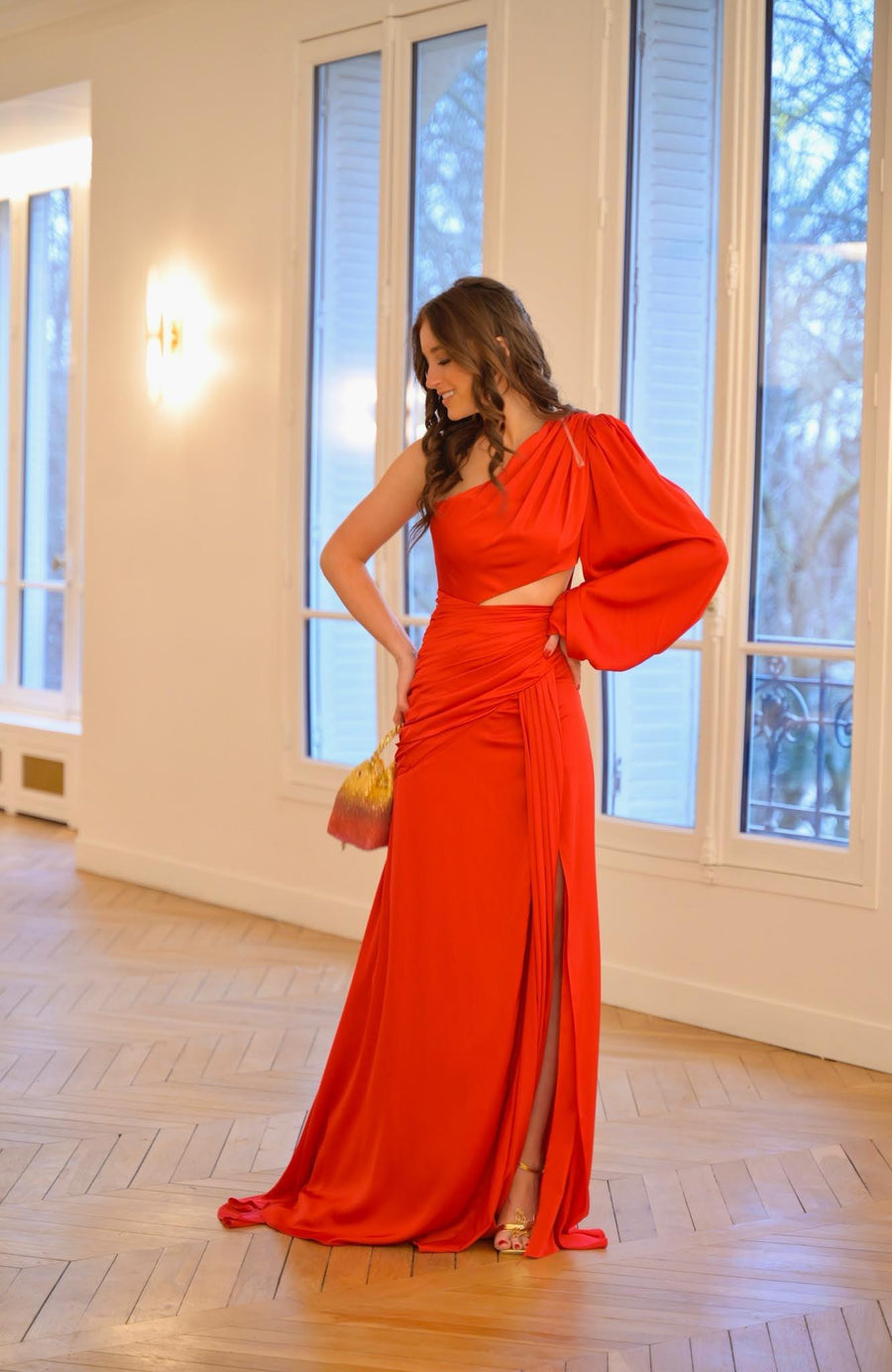 Robe longue du soir Athena rouge - Maison Lou