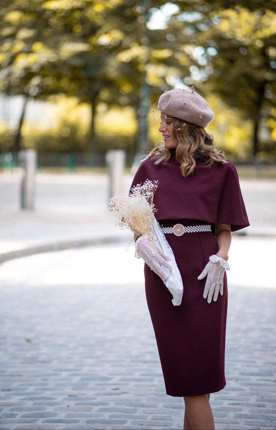 Robe Beckham en crêpe bordeaux - Maison Lou