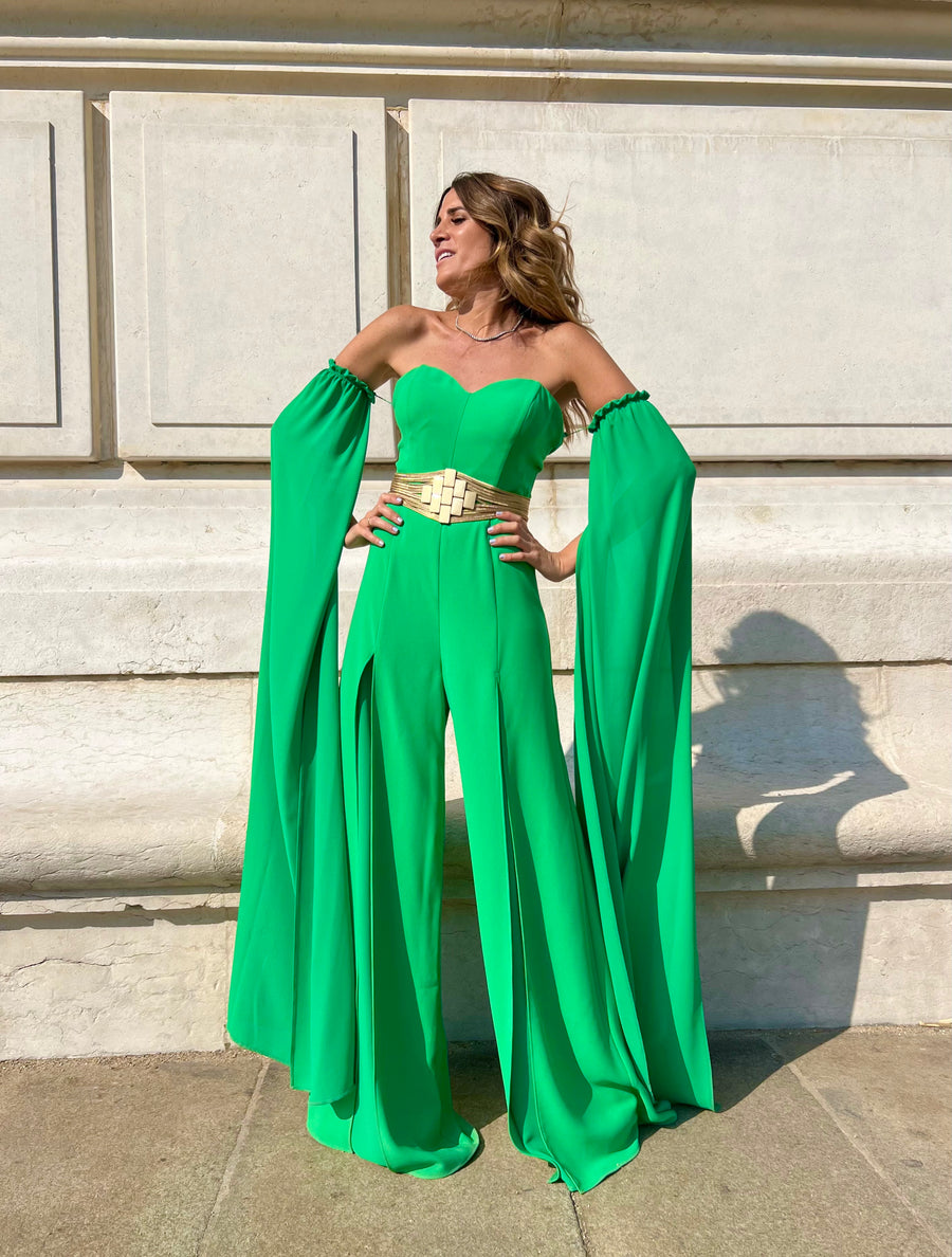 Combinaison Daniella verte à manches cape - Maison Lou