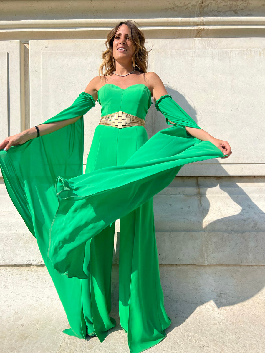 Combinaison Daniella verte à manches cape - Maison Lou